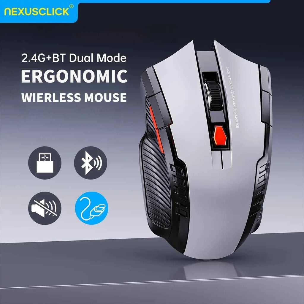 Silent wireless mouse - ergonomic black design with USB receiver on desk