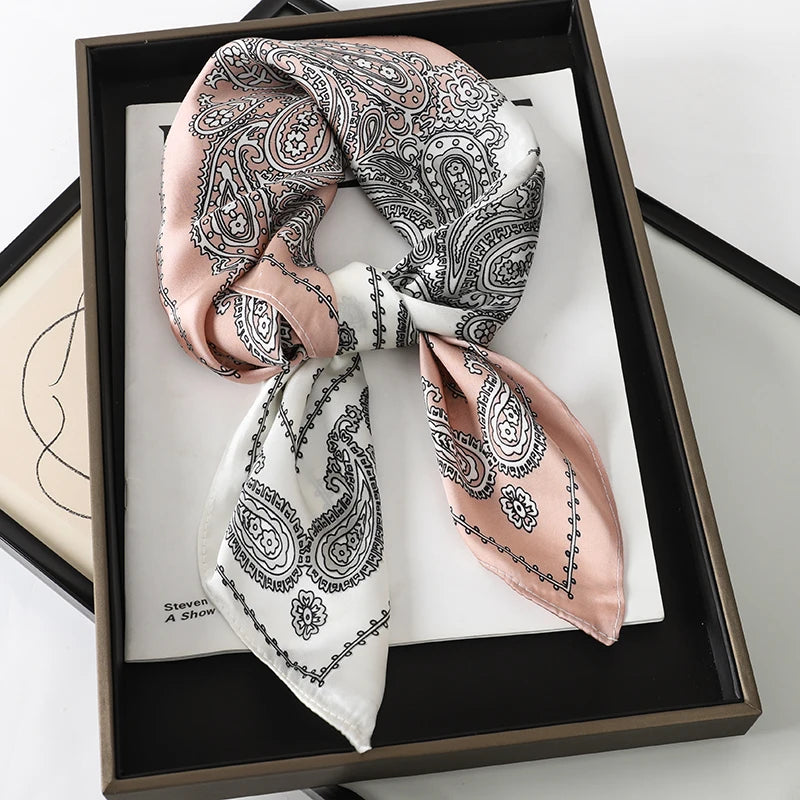 Luxury Silk Scarf - 70x70cm Square Shawl & Headband