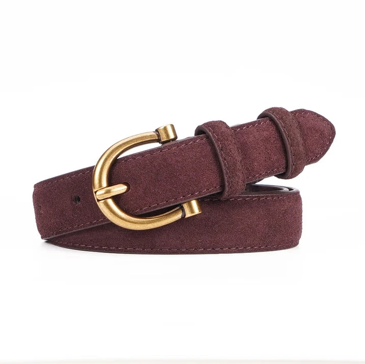 Luxury Suede Belt for Women - Gold Pin Buckle