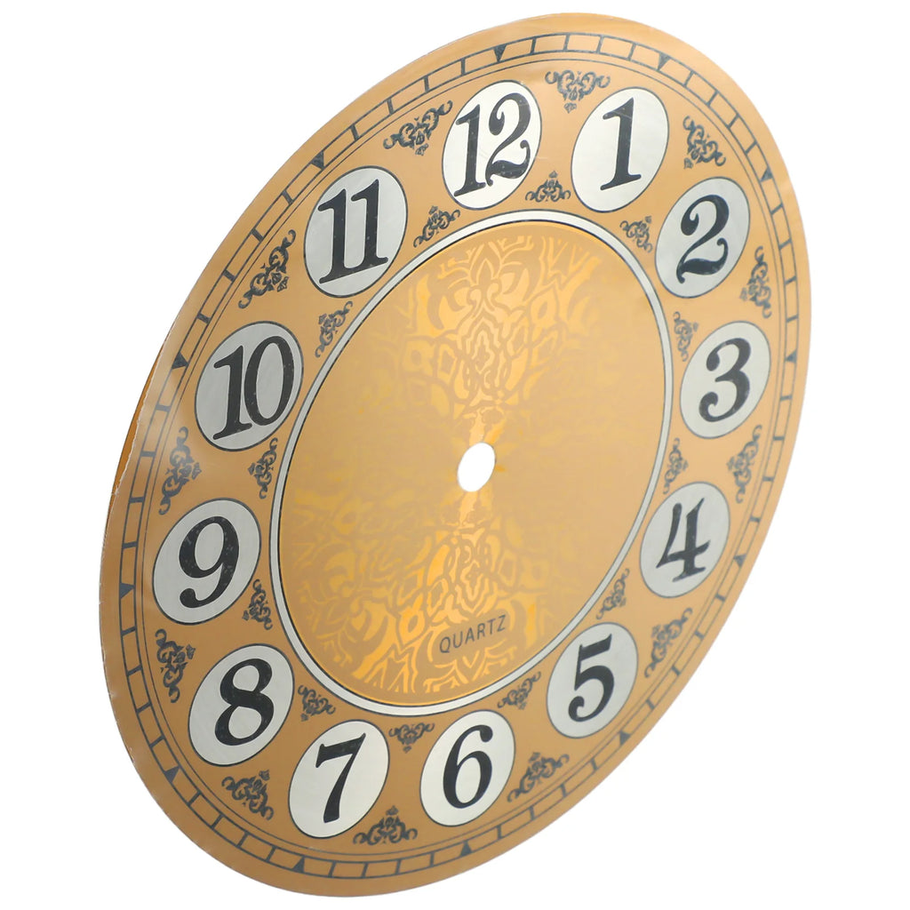 Aluminium clock dial - 180mm diameter with black Arabic numerals on a metallic silver face