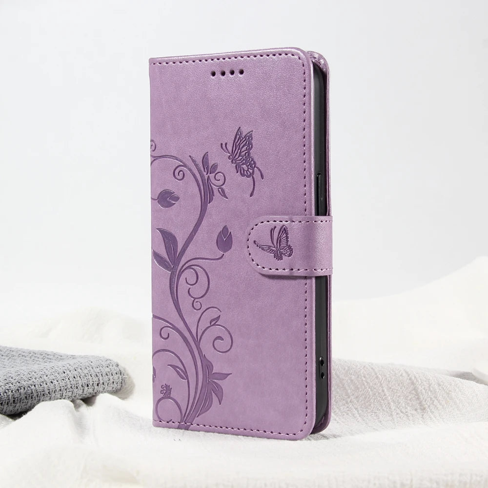 Premium Butterfly Flower Leather Case - Flip Wallet Book Cover