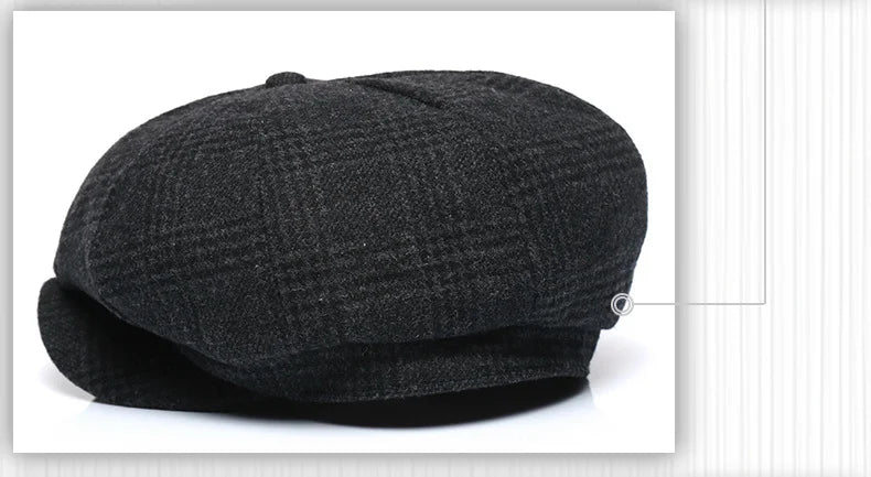 Premium Winter Wool Cap - Thickened Tweed Newsboy Style