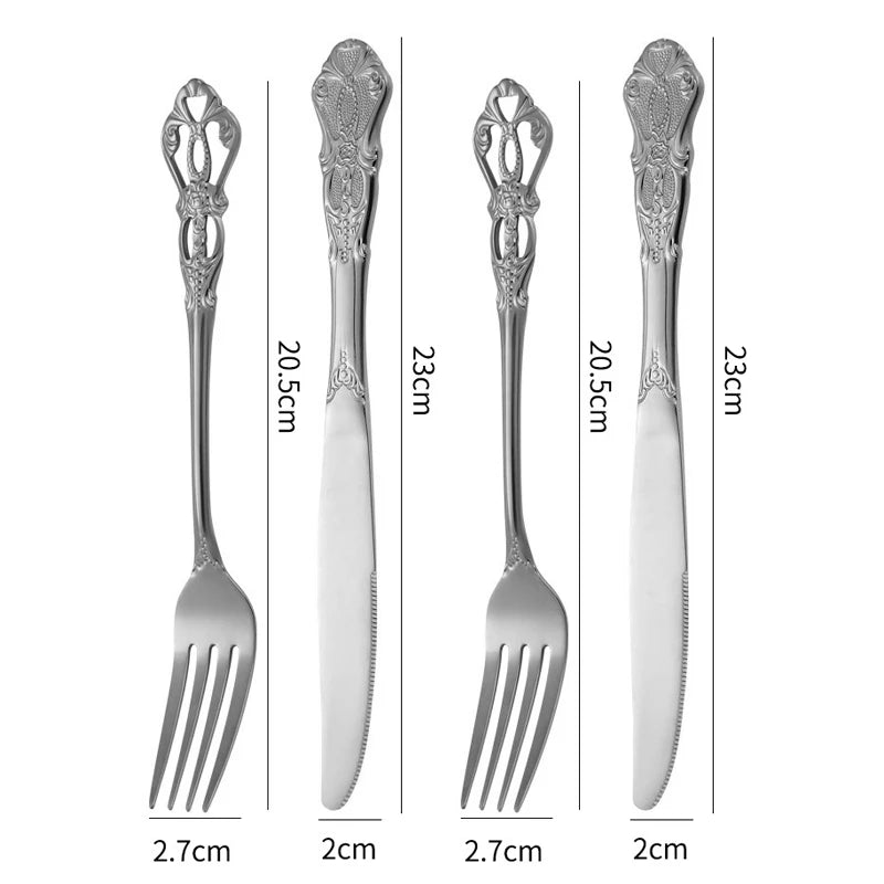 Elegant European Relief Flatware Set - Stainless Steel Tableware