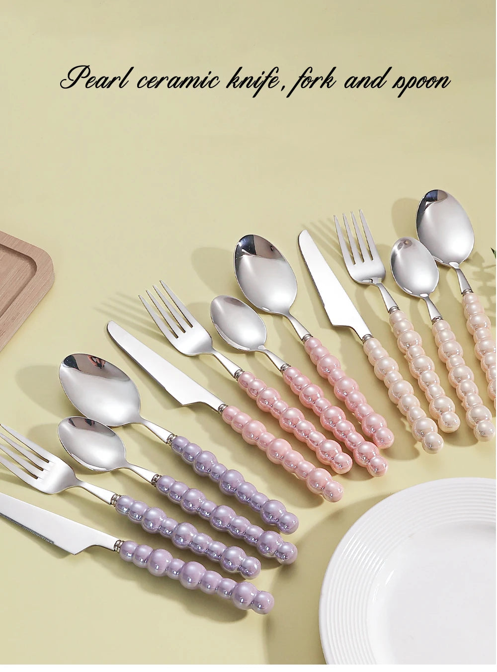 Luxury Pearl Flatware Set - Premium Ceramic Handle Cutlery