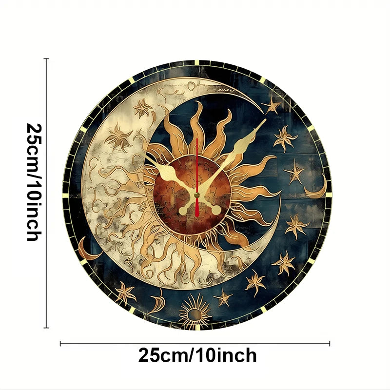 Premium Celestial Wooden Wall Clock - Silent & Round