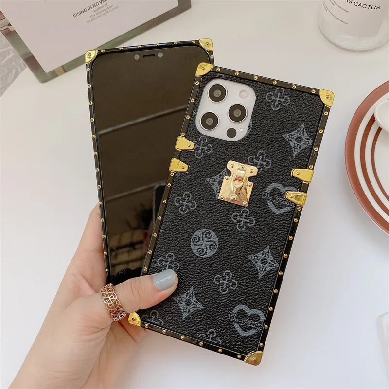 Elegant Square Luxury iPhone Case - Premium PU Leather Cover