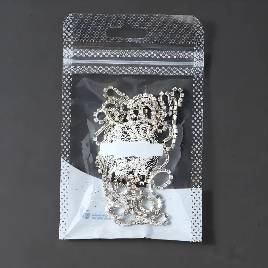 Luxury Sparkling Nail Art Chain - Silver Metal & Diamond Decor