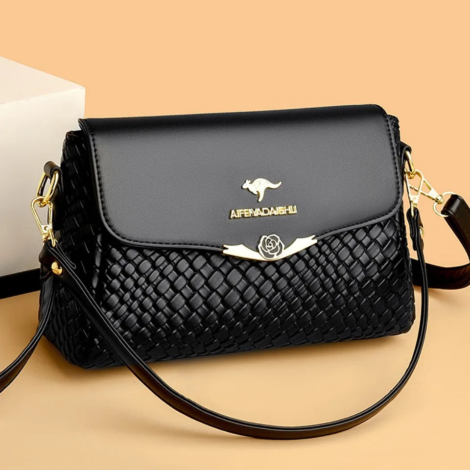Designer Knitting Handbag - Elegant PU Leather