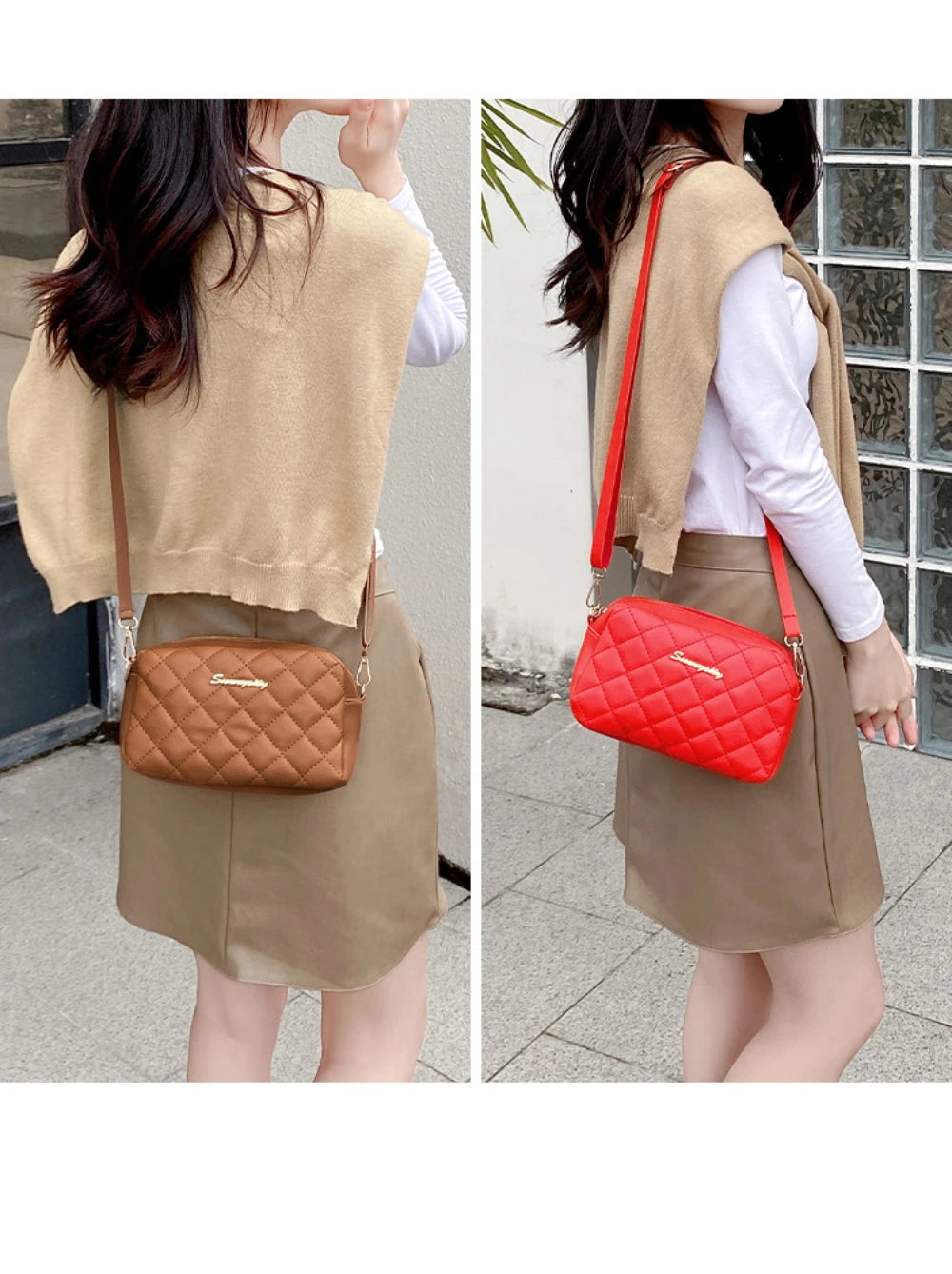 Tassel Embroidery Crossbody Bag - Chic Lingge Plaid Camera Bag with Chain Strap for Women - Tulique