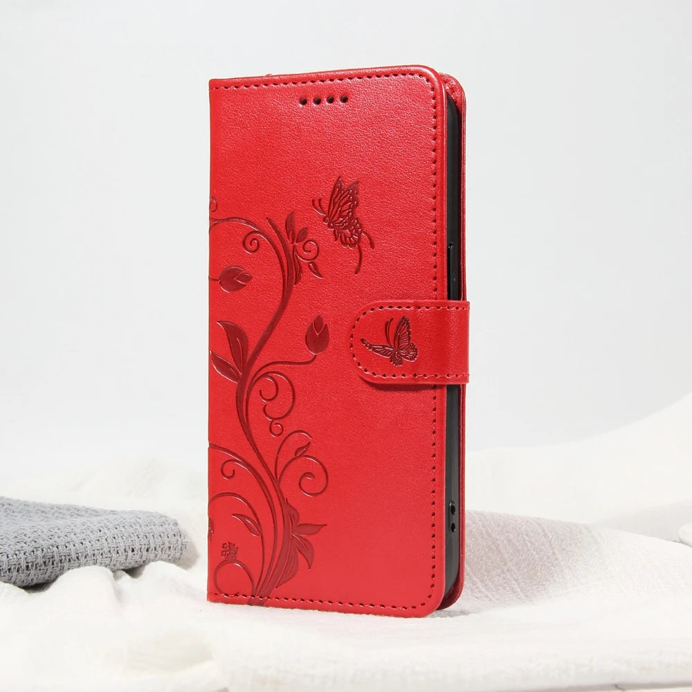 Premium Butterfly Flower Leather Case - Flip Wallet Book Cover