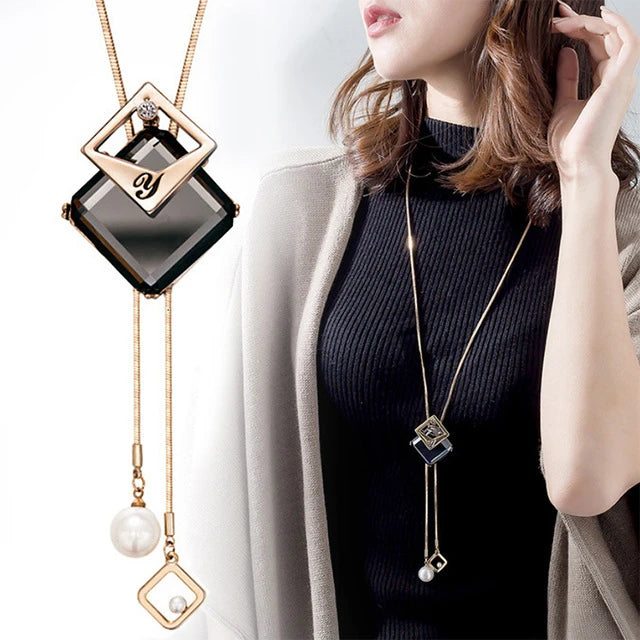 Luxury Waterdrop Crystal Necklace - Elegant Long Chain Pendant