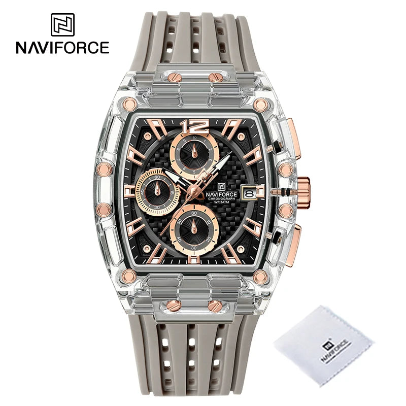 New NAVIFORCE Men's Quartz Multifunction Watches Fashion Sports Chronograph 5ATM Waterproof Silicone Band Casual Man Wrist Watch - Tulique
