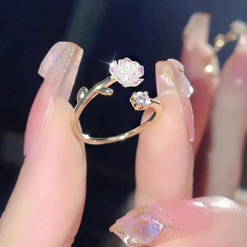 Luxury Zircon Flower Opening Ring - Adjustable Cubic Zirconia