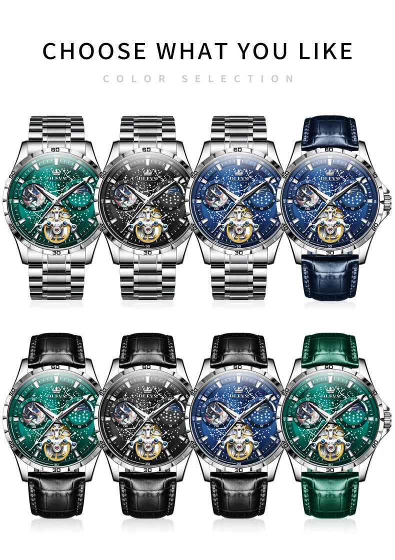 Luxury Men's Moon Phase Watch - Skeleton Chronograph