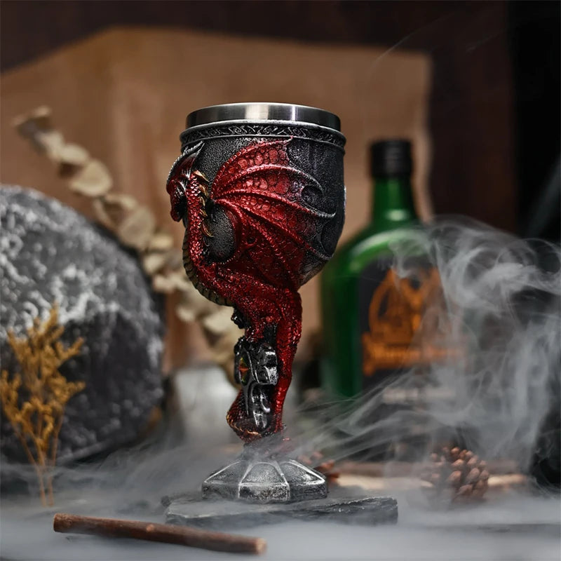Premium Dragon Goblet Chalice - Medieval Resin & Steel