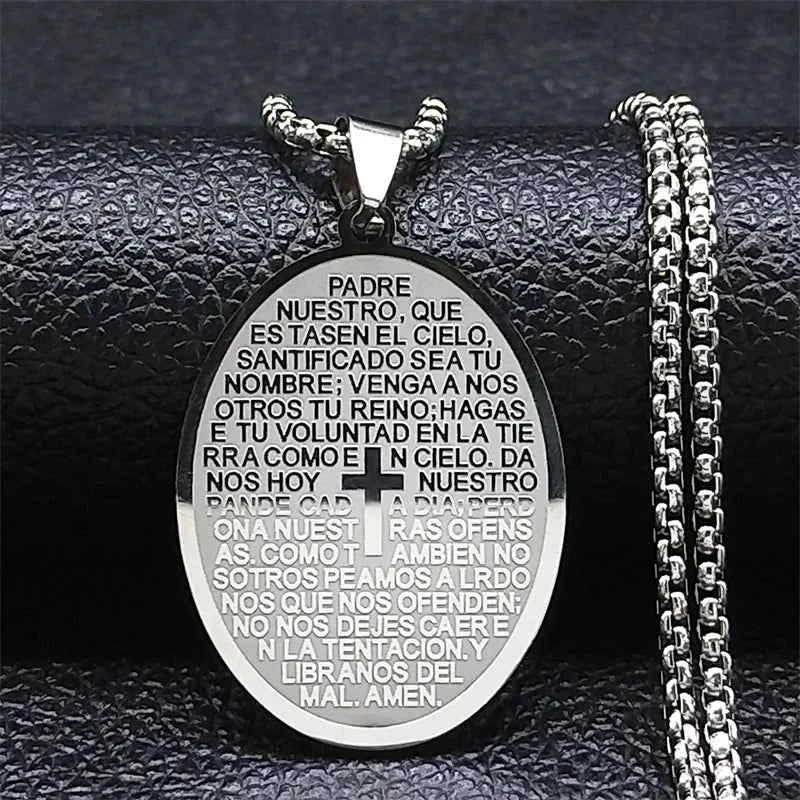 Elegant Bible Verse Cross Necklace - Spanish Lord's Prayer