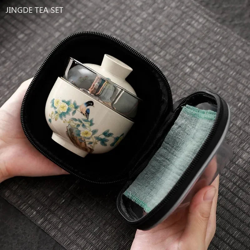 Elegant Portable Travel Tea Set - Hand-painted Ceramic Teaware