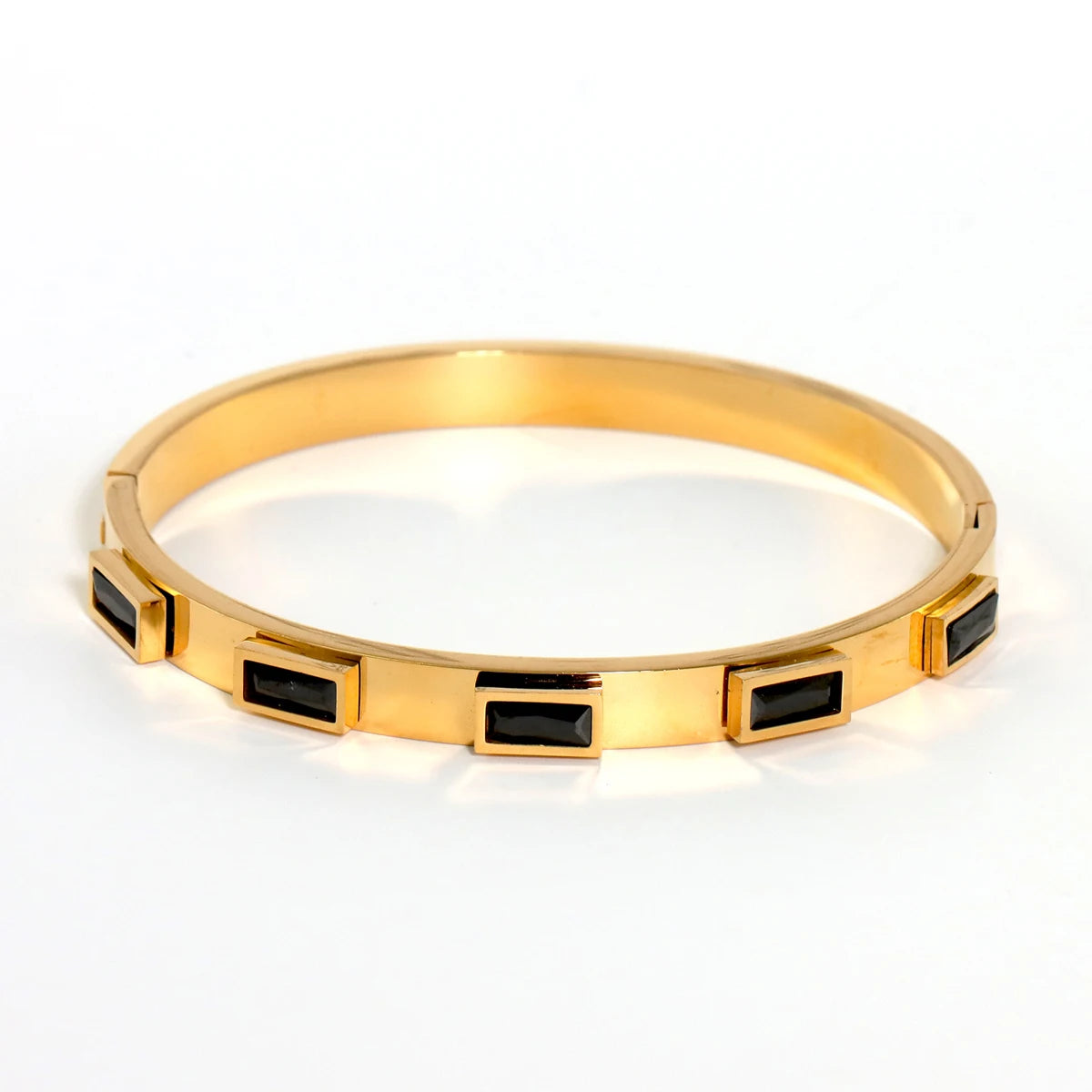 Elegant Gold Zircon Bangle - Stainless Steel & Retro Design