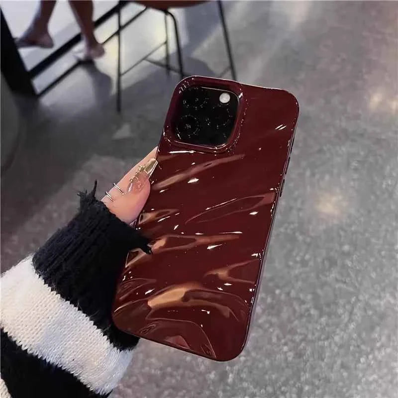 Pleated Wave iPhone Case - High-End Wine Burgundy Soft Cover