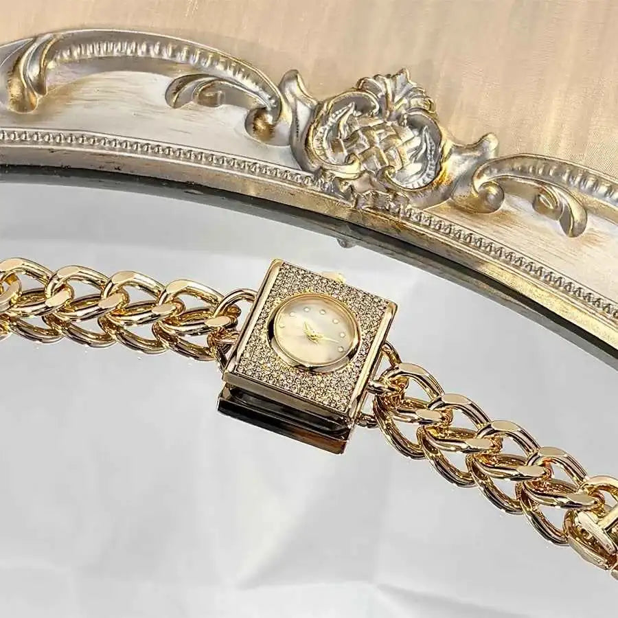 Elegant Diamond Chain Women's Watch - Luxury Square Head