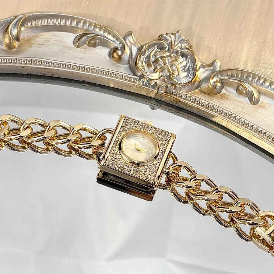 Elegant Diamond Chain Women's Watch - Luxury Square Head