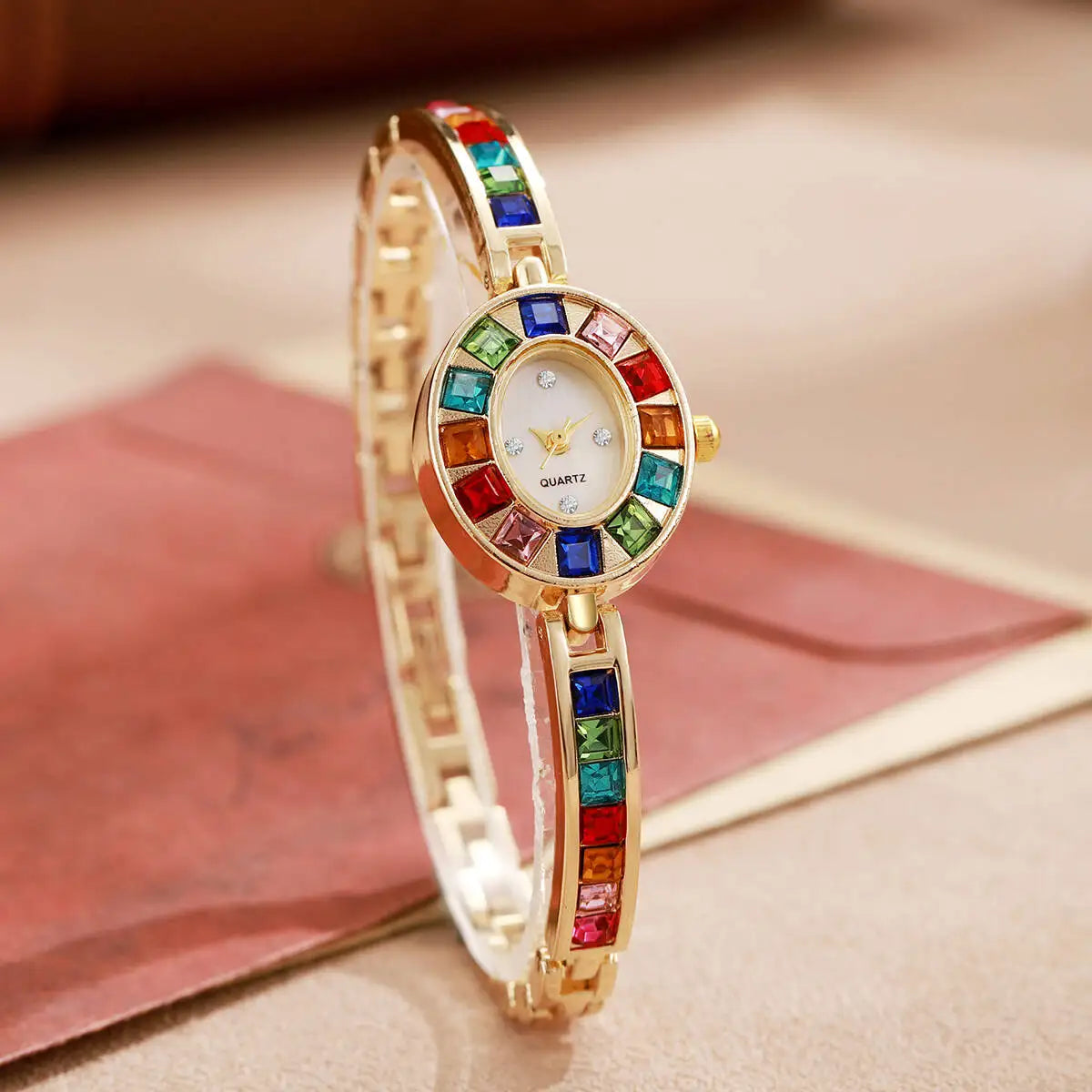 Elegant Ladies Quartz Watch - Rhinestone Bracelet Band