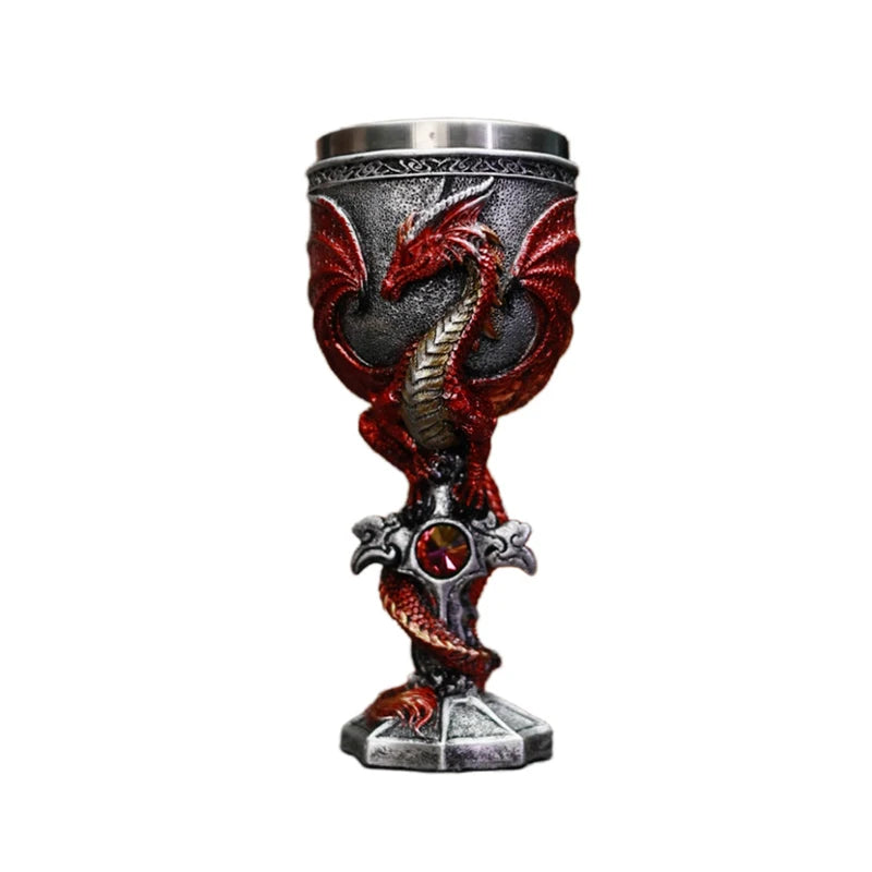 Premium Dragon Goblet Chalice - Medieval Resin & Steel