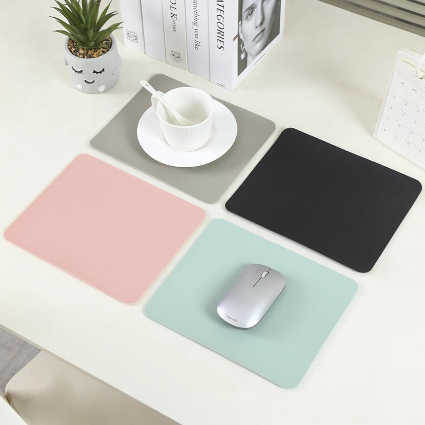 Small Leather Mouse Pad - Gray, non-slip, waterproof PU leather for desk