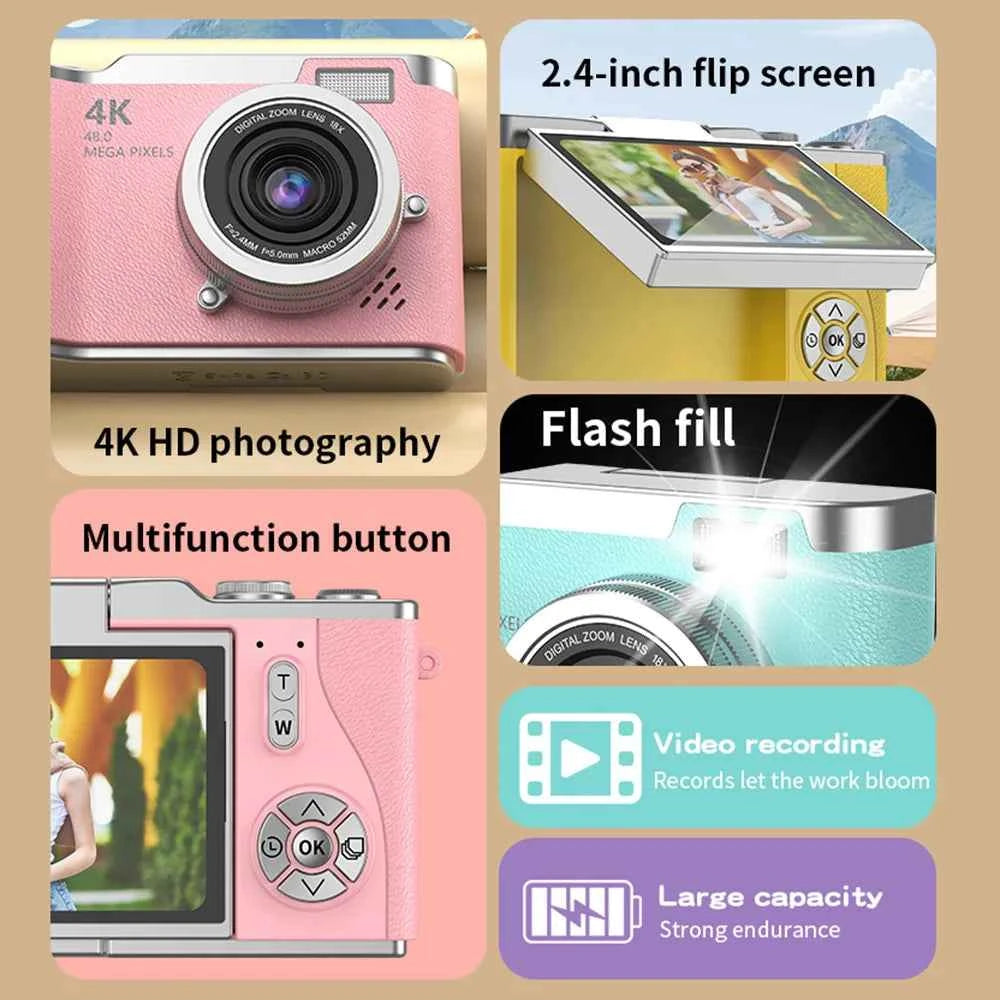 Compact 4K Digital Camera - 48MP HD Selfie Camcorder