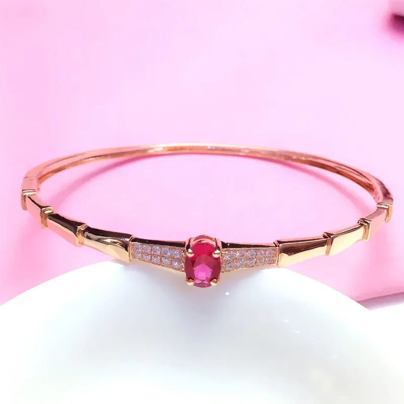 Elegant Ruby Cuff Bracelet - Inlaid Glossy Design
