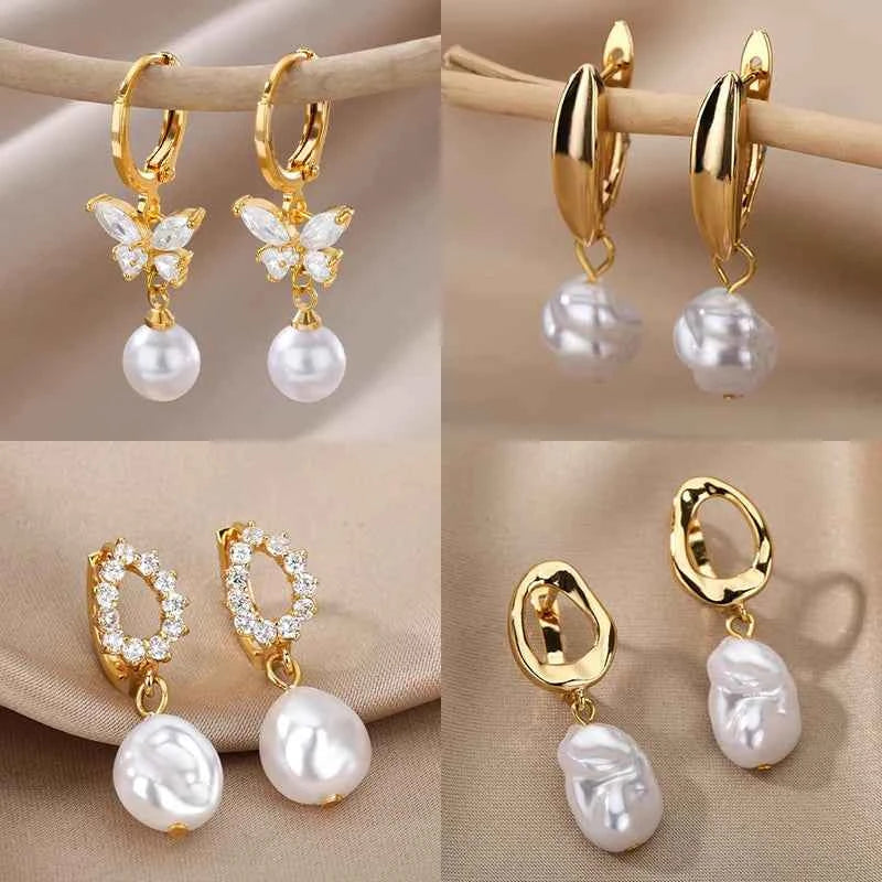 Luxury Butterfly Pearl Earrings - Gold Plated Zircon Jewelry