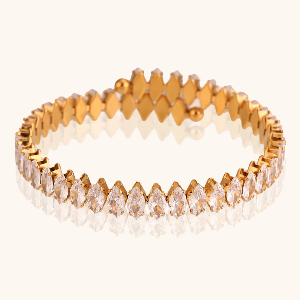 Luxury Rhombus Zircon Cuff Bracelet - Waterproof Gold Plated