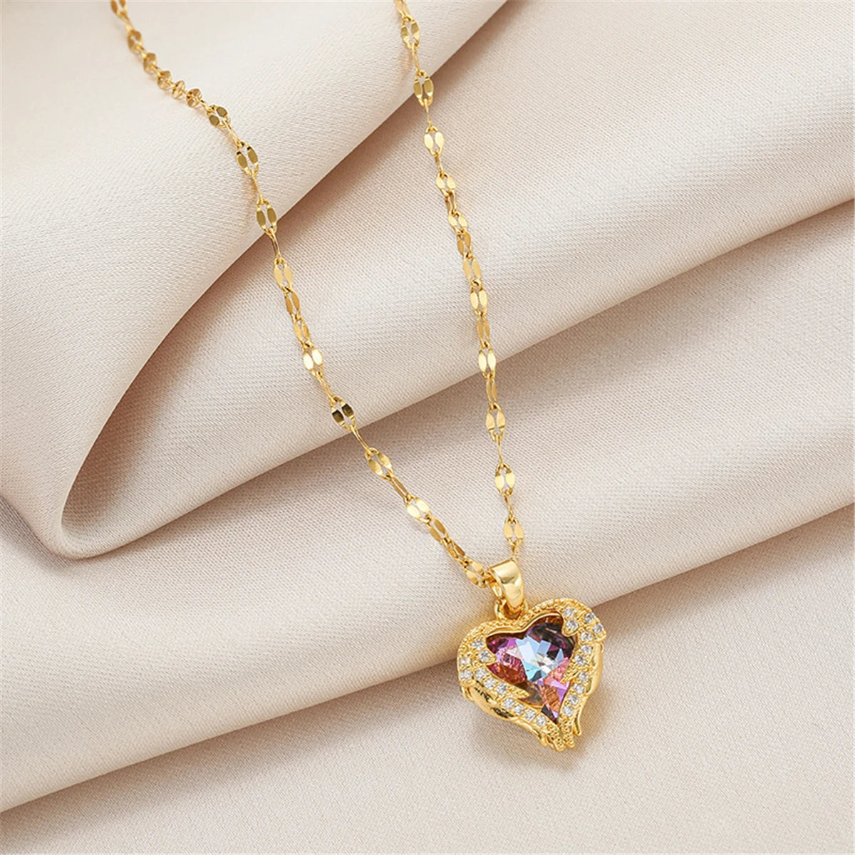 Luxury Crystal Ocean Heart Pendant Necklace - 316L Steel