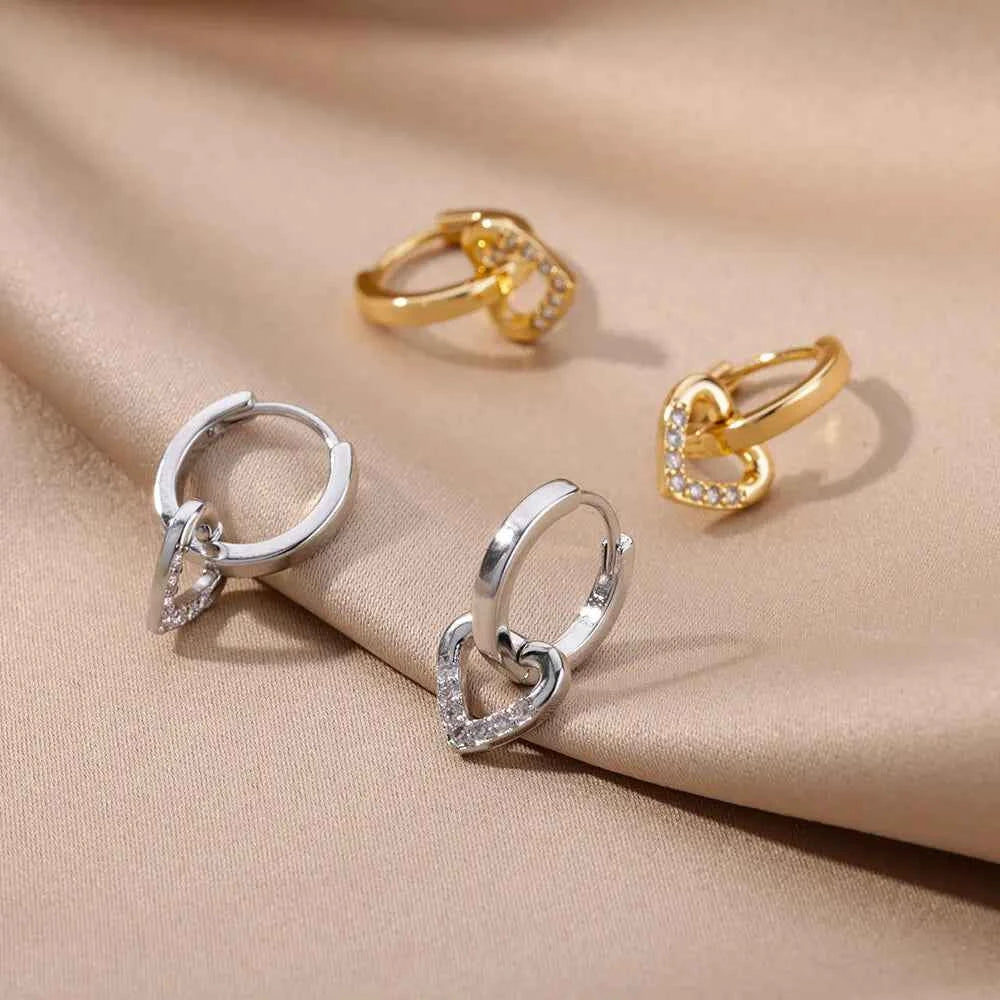 Elegant Gold Heart Earrings - Zircon Stainless Steel