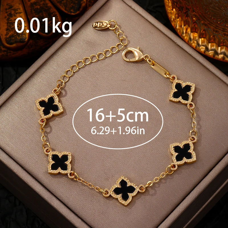 Elegant Vintage Clover Bracelet - Rhinestone & Link Chain