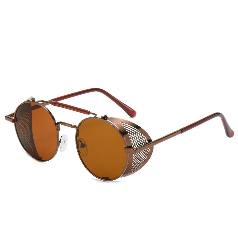Retro Round Metal Steampunk Flip Sunglasses - UV Resistant