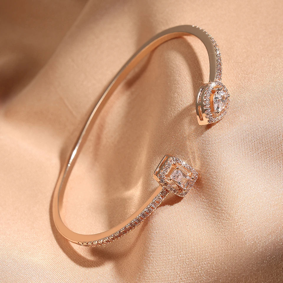 Elegant Gold Cuff Bangle - Cubic Zirconia Bracelets