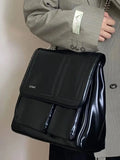 Elegant Black Leather Crossbody Bag - Large Capacity Vintage Style