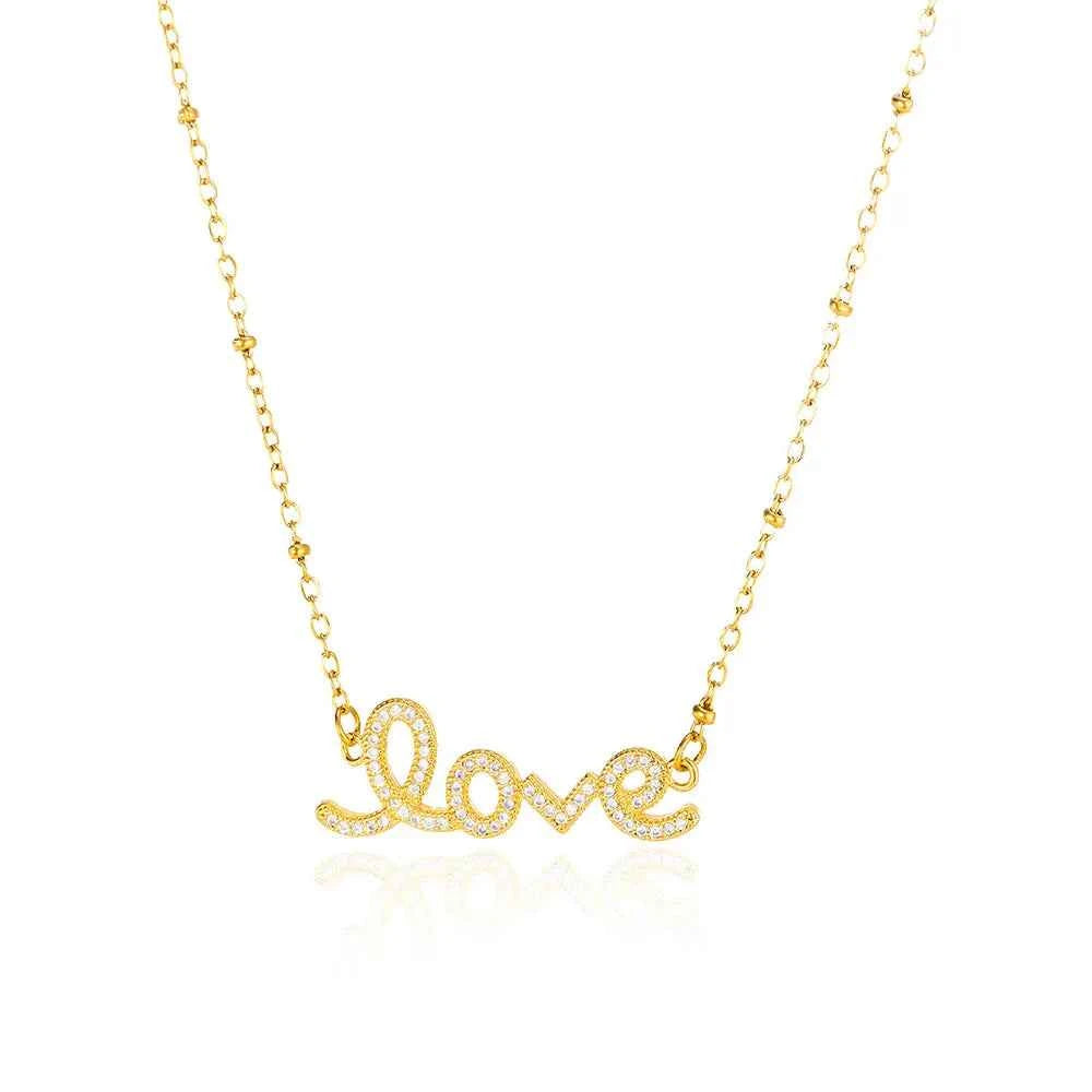 Luxury Zircon Love Letter Pendant Necklace - Gold Stainless Steel