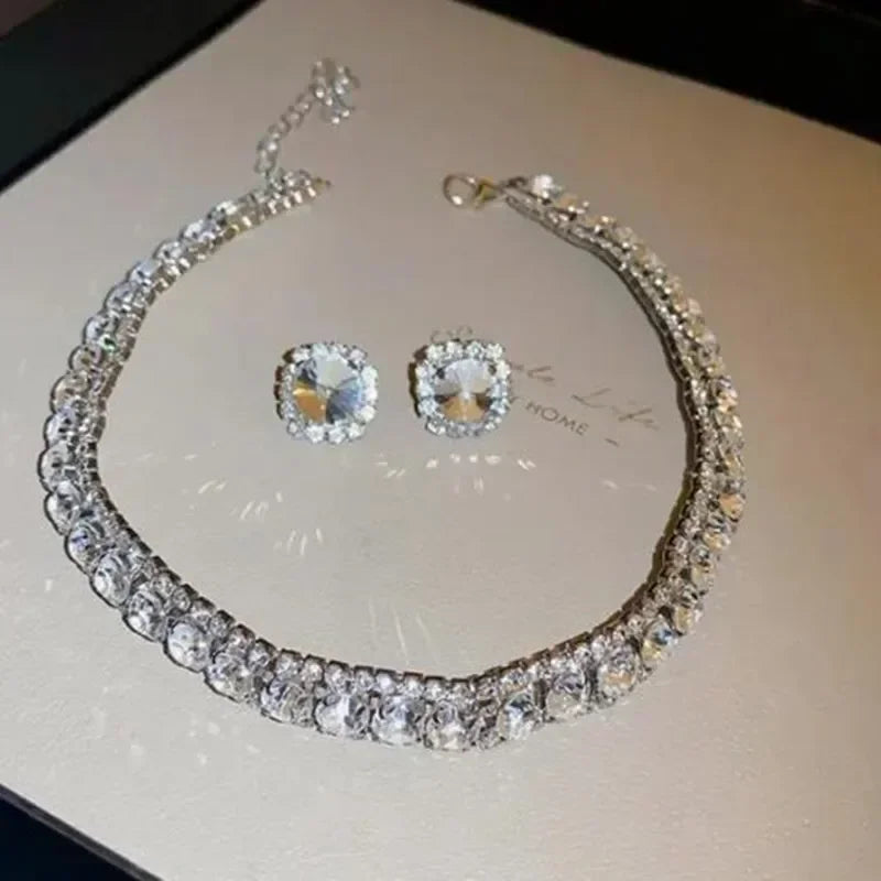 Elegant Crystal Jewelry Set - Luxury Necklace & Earrings for Women