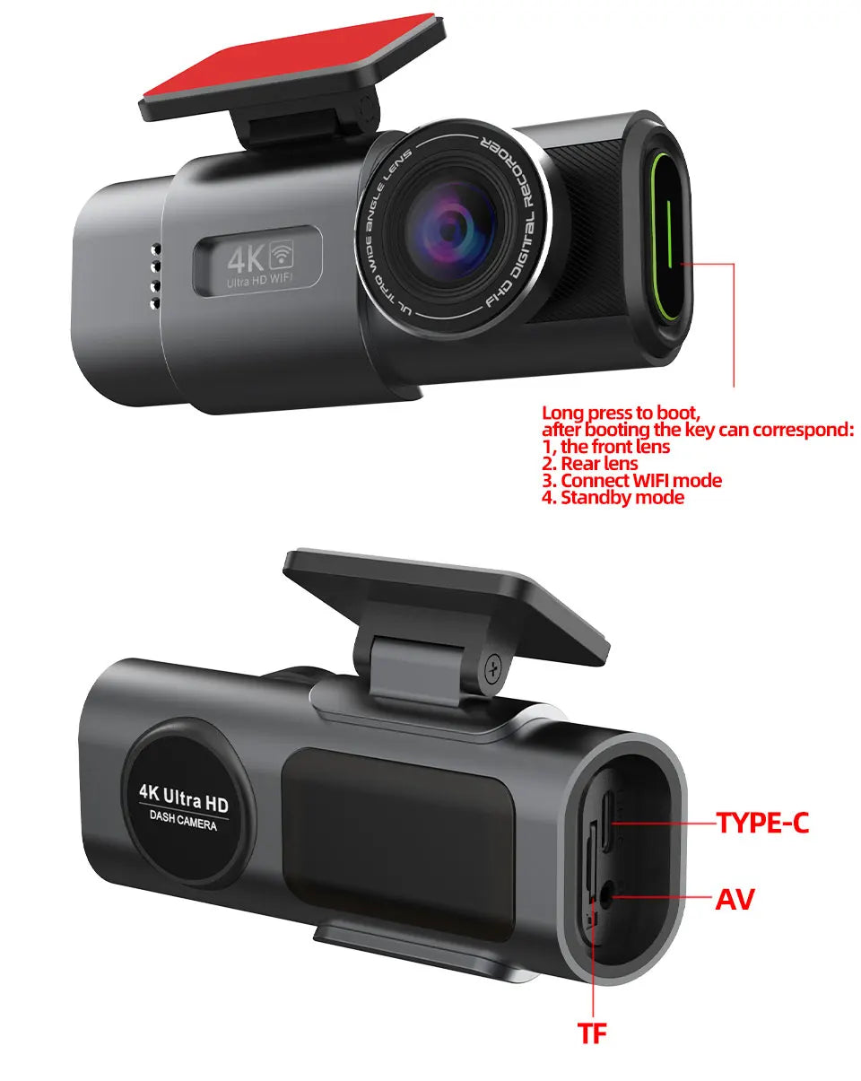 Professional 4K Dash Cam - Night Vision & Built-In Wi-Fi