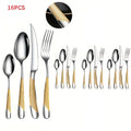 Premium Hammered Flatware Set - Golden Silvery Stainless Steel