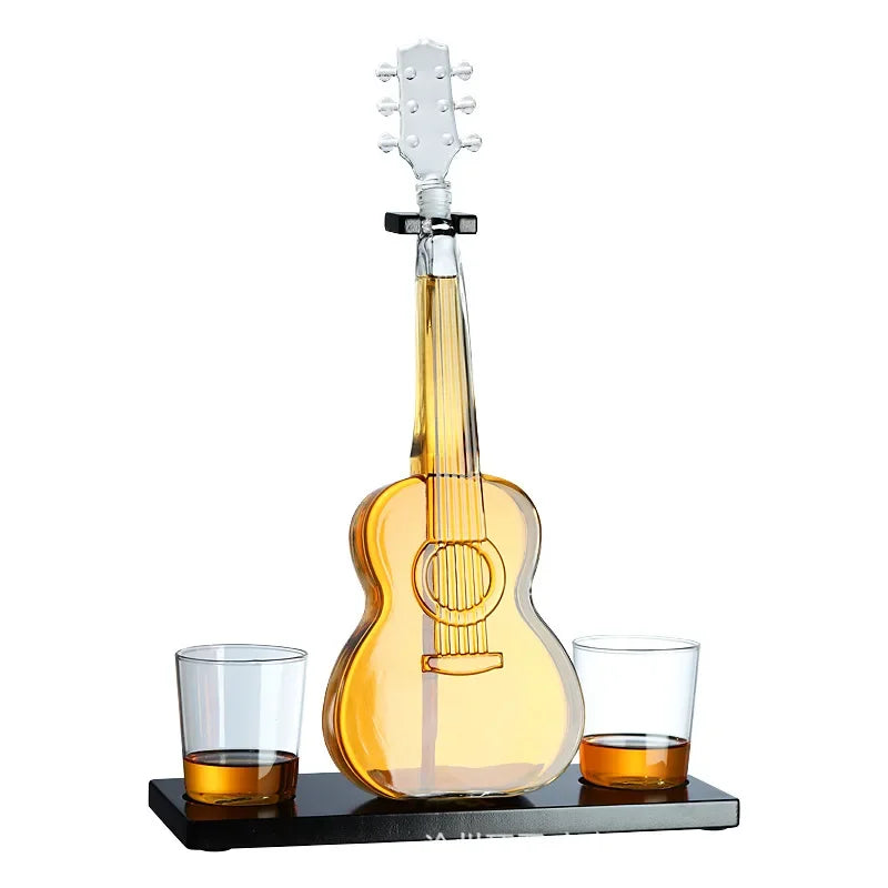 Glass guitar decanter - elegant high borosilicate wine aerator set with wooden stand