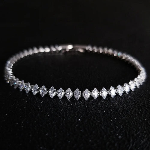 Oval zircon bracelet - elegant silver color bangle with sparkling oval zircons for women