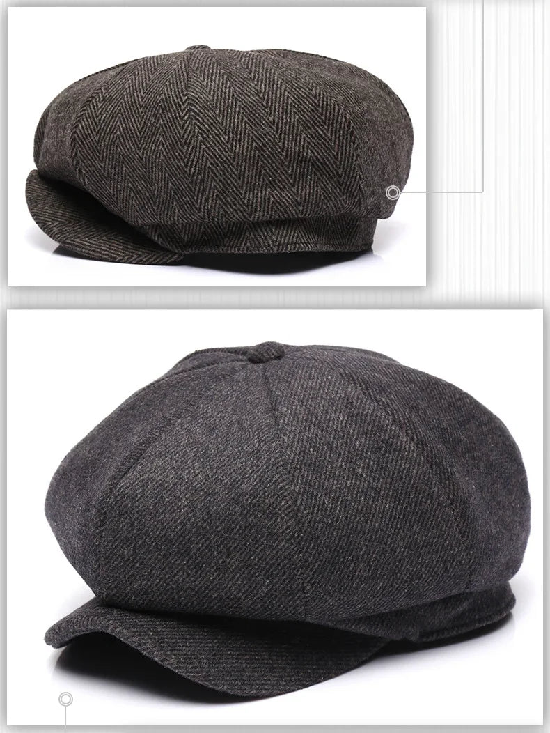 Premium Winter Wool Cap - Thickened Tweed Newsboy Style