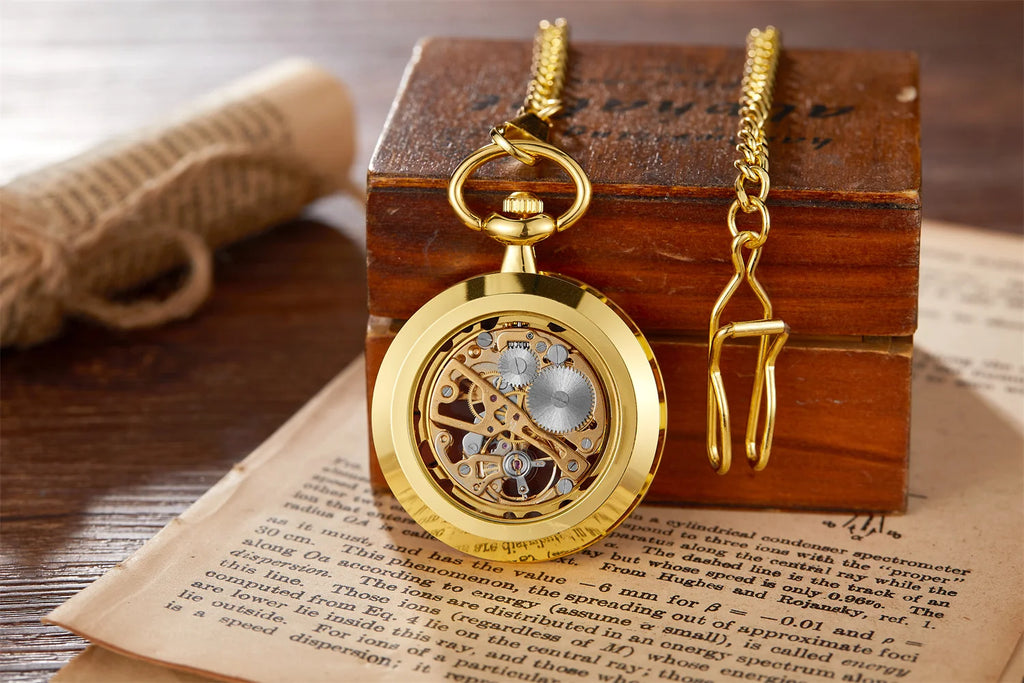 Luxury Mechanical Pocket Watch - Hollowed Gold Design