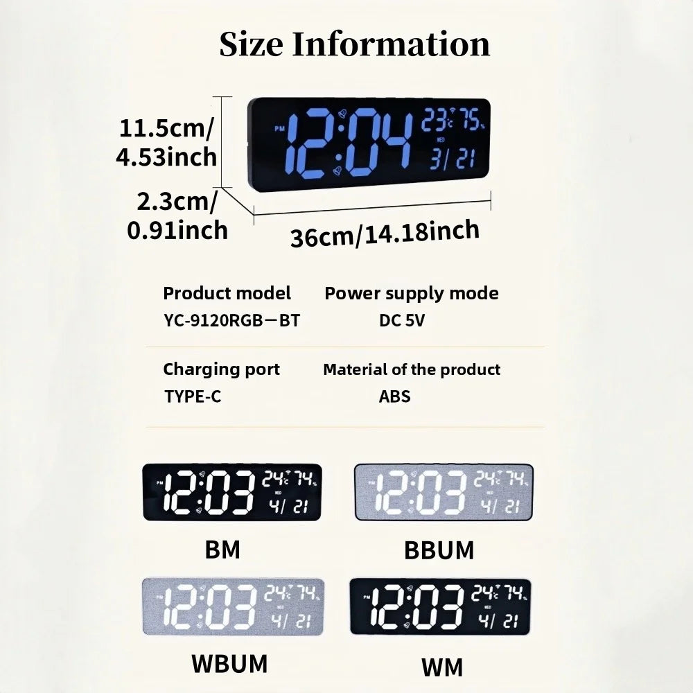 Premium Large RGB Digital Clock - Temp, Humidity & Date