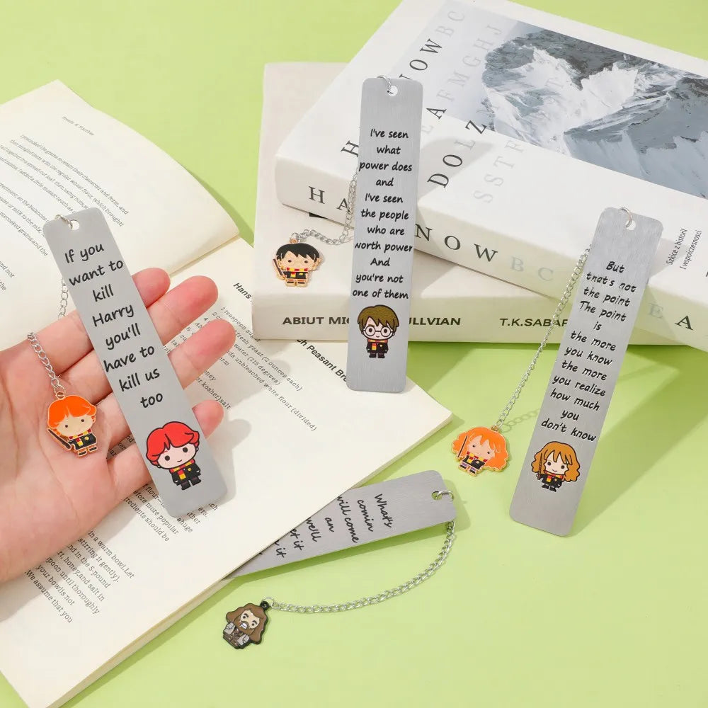 Premium Metal Bookmark with Character Pendant & Inspirational Quote