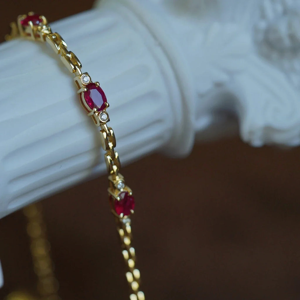Elegant Ruby Diamond Bracelet - Gold-Tone Charm Jewelry
