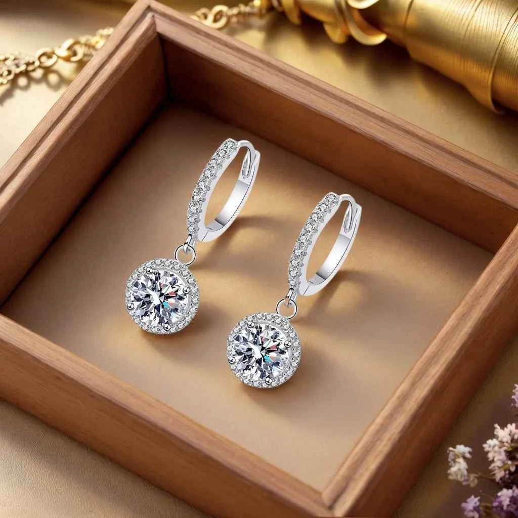 Luxury 1 Carat Moissanite Round Earrings in Sterling Silver